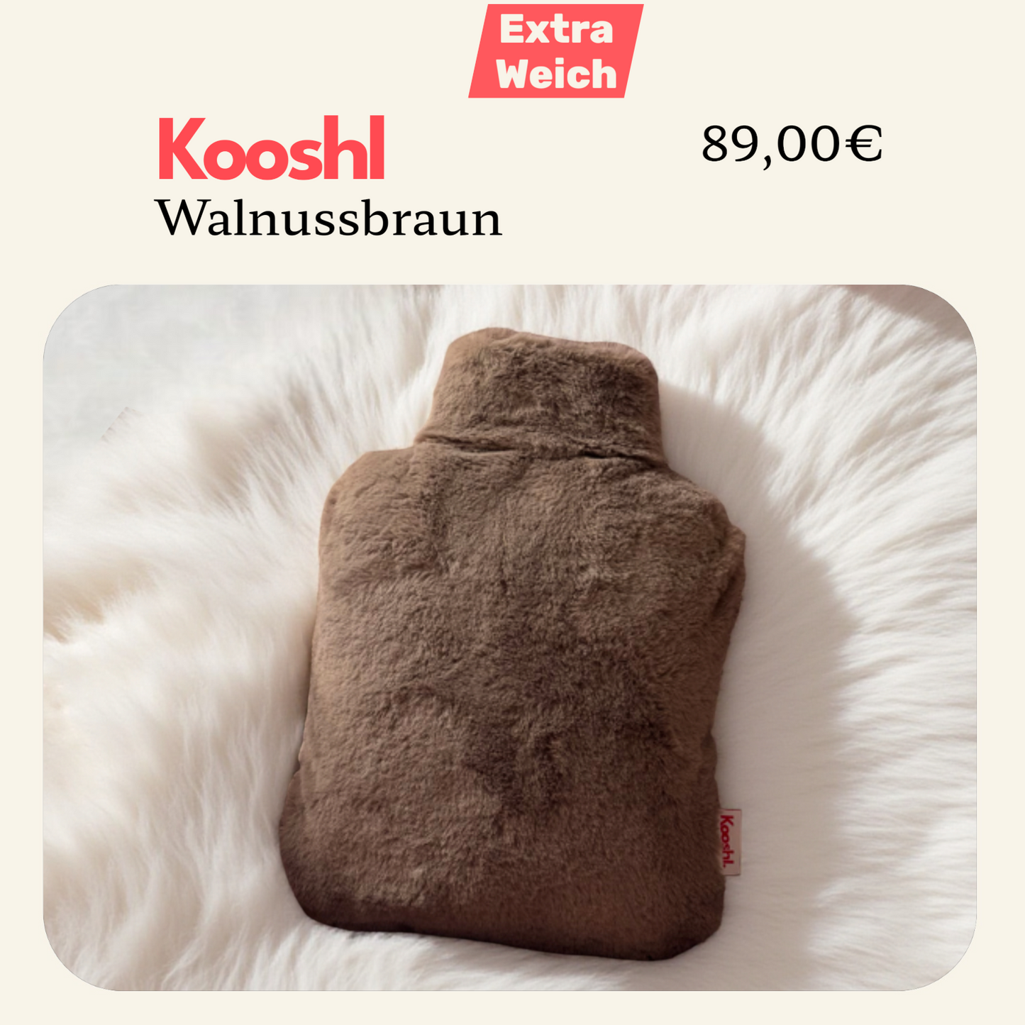 Kooshl Glow | Premium Heated Cushion | Soft Faux Fur Walnut
